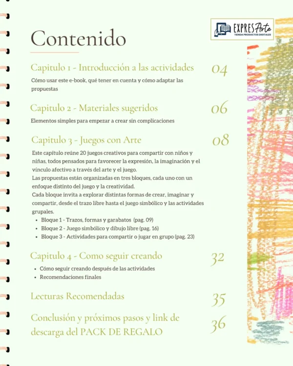 Arte y juegos para conectar con tus hijos - índice ebook